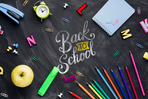Top View Back To School Concept With Chalkboard Psd