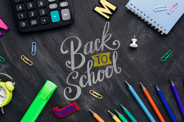 Top View Back To School Concept With Chalkboard Psd