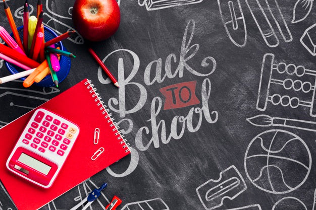 Top View Back To School Concept With Chalkboard Psd