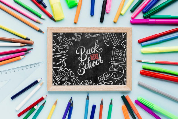 Top View Back To School Concept With Chalkboard Psd