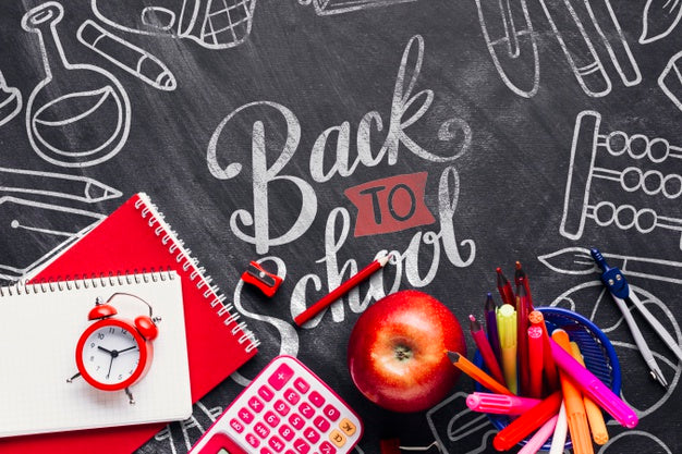 Top View Back To School Concept With Chalkboard Psd