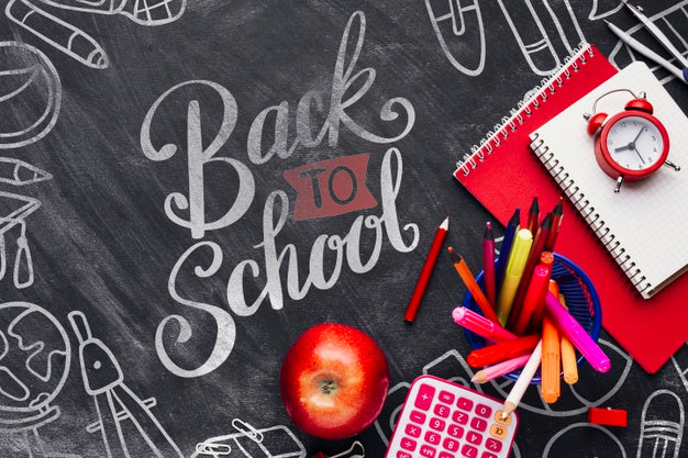 Top View Back To School Concept With Chalkboard Psd