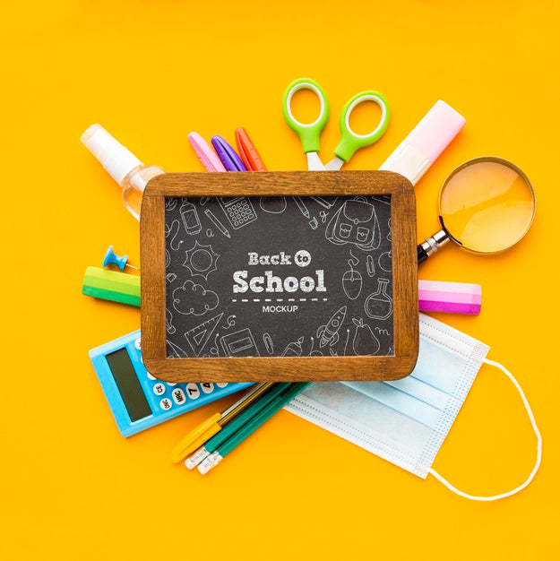 Top View Back To School Elements Arrangement Mock-Up Psd