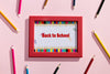 Top View Back To School Red Frame Psd