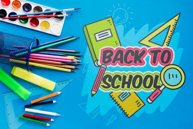Top View Back To School With Blue Background Psd