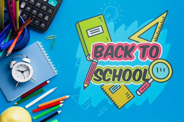 Top View Back To School With Blue Background Psd