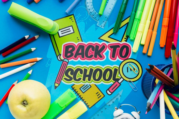 Top View Back To School With Blue Background Psd