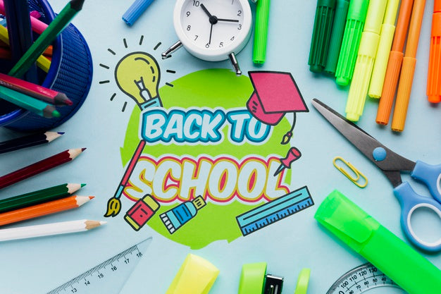Top View Back To School With Blue Background Psd