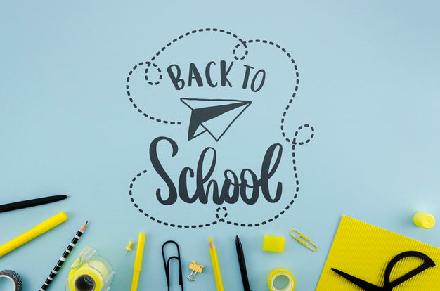 Top View Back To School With Blue Background Psd