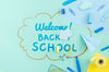 Top View Back To School With Blue Supplies Psd
