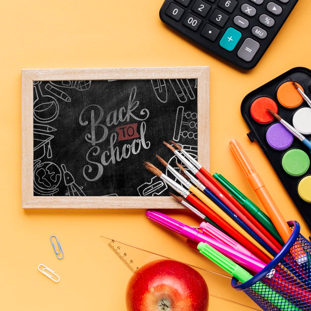 Top View Back To School With Chalkboard Psd