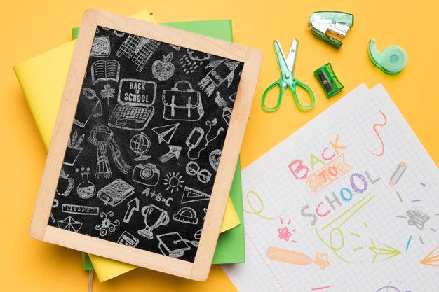 Top View Back To School With Chalkboard Psd