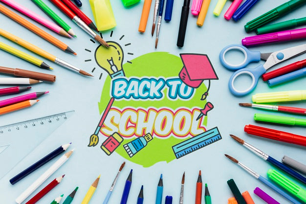 Top View Back To School With Colourful Supplies Psd