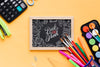 Top View Back To School With Mock-Up Chalkboard Psd