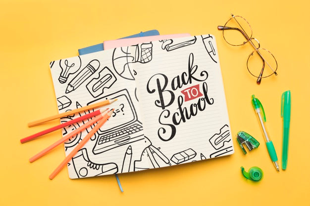 Top View Back To School With Open Notebook Psd