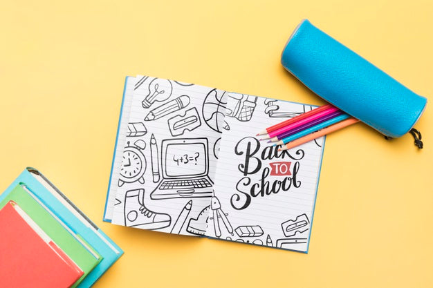 Top View Back To School With Open Notebook Psd