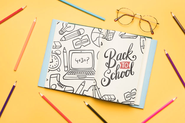 Top View Back To School With Open Notebook Psd