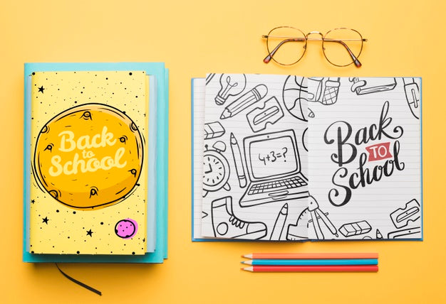 Top View Back To School With Open Notebook Psd