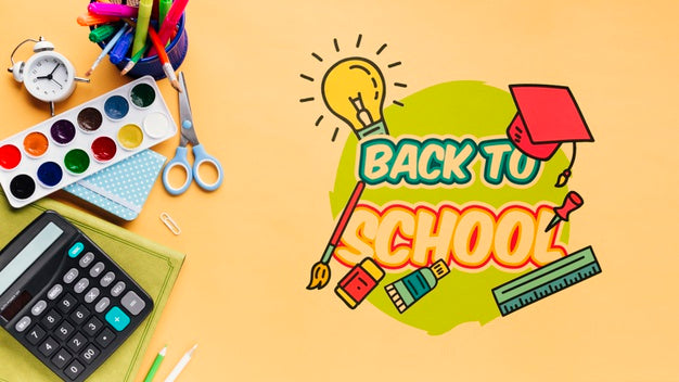 Top View Back To School With Orange Background Psd