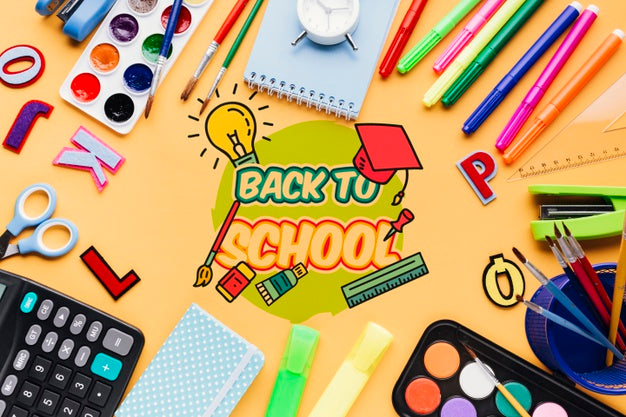 Top View Back To School With Orange Background Psd