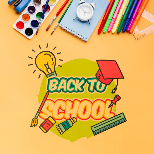 Top View Back To School With Orange Background Psd