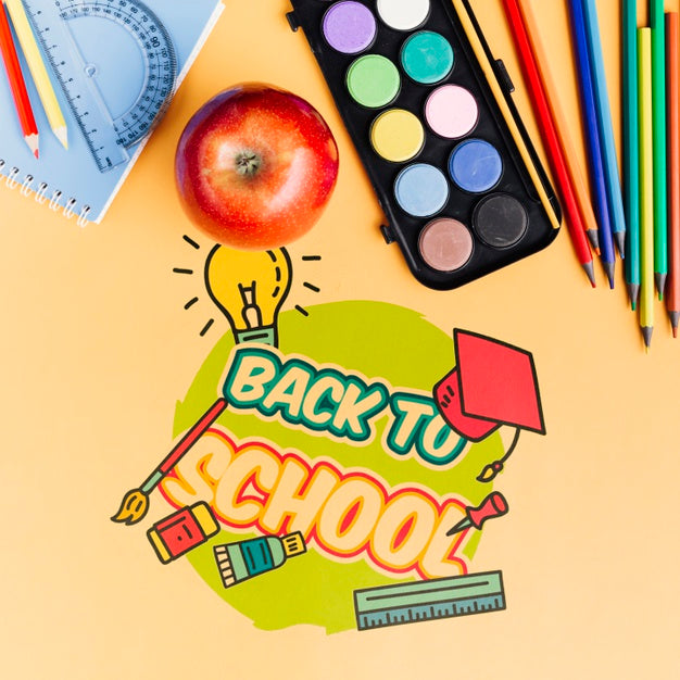Top View Back To School With Orange Background Psd