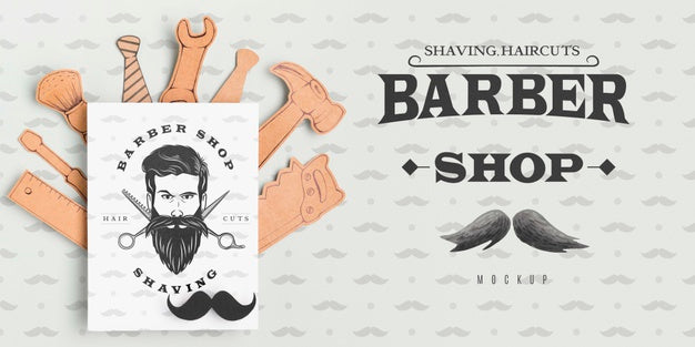 Top View Barber Shop Poster With Mock-Up Psd