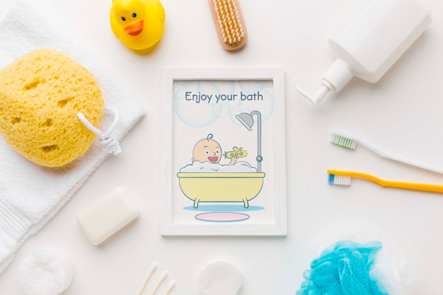 Top View Bath Accessories With Picture Frame Psd
