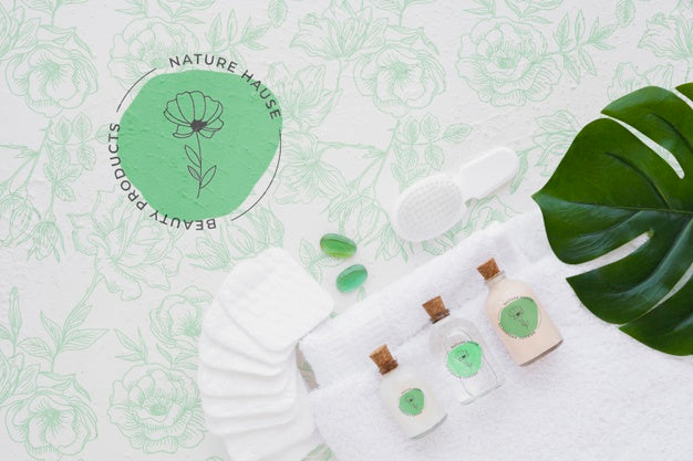 Top View Bath Concept With Toiletries Psd