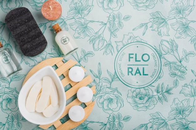 Top View Bath Concept With Toiletries Psd