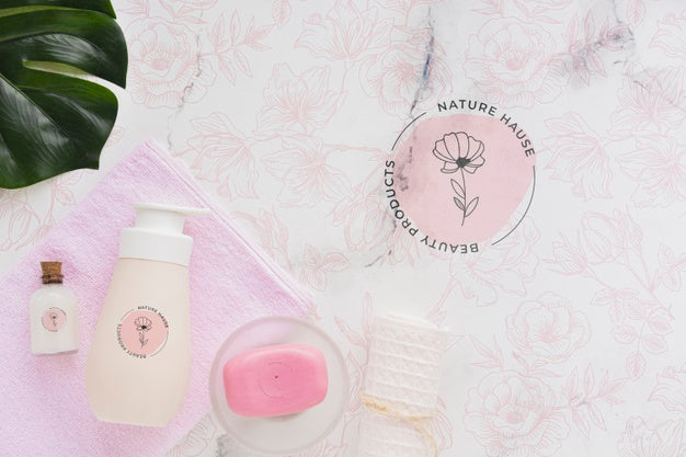 Top View Bath Concept With Toiletries Psd