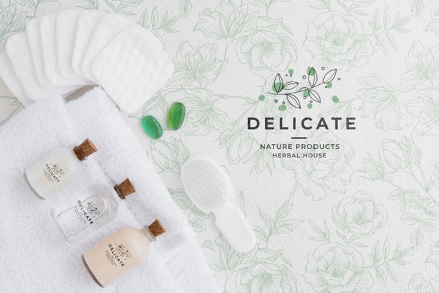 Top View Bath Concept With Toiletries Psd