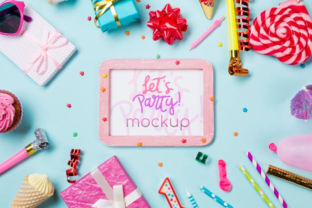 Top View Birthday Arrangement With Gifts Psd