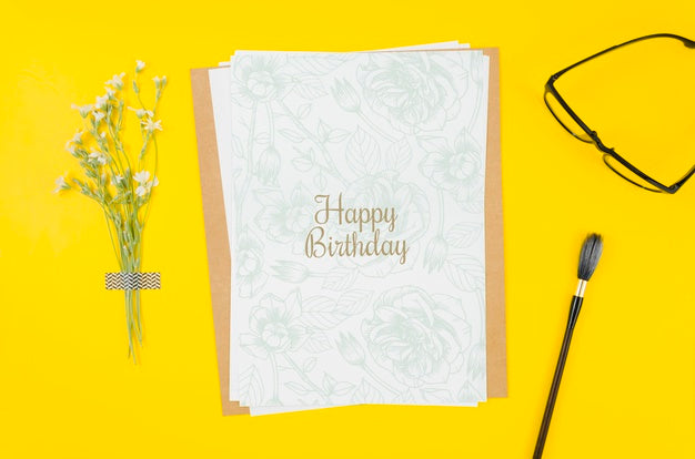 Top View Birthday Card Mock-Up Psd