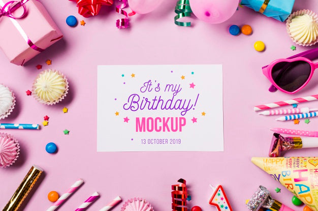 Top View Birthday Concept Mock-Up Psd