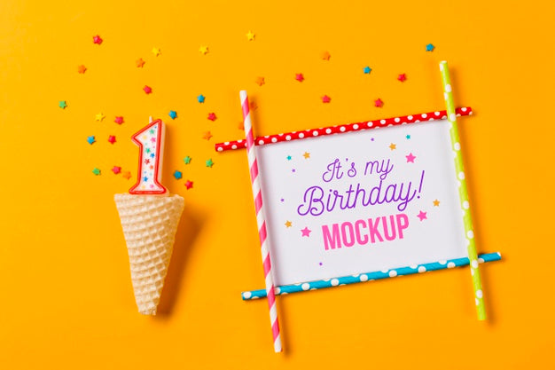 Top View Birthday Concept With Candle Psd