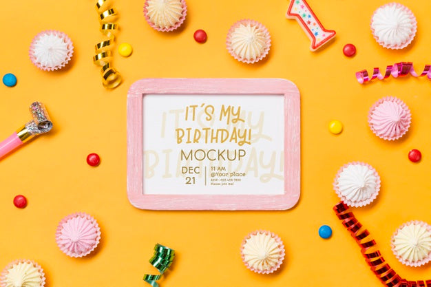 Top View Birthday Concept With Confetti Psd