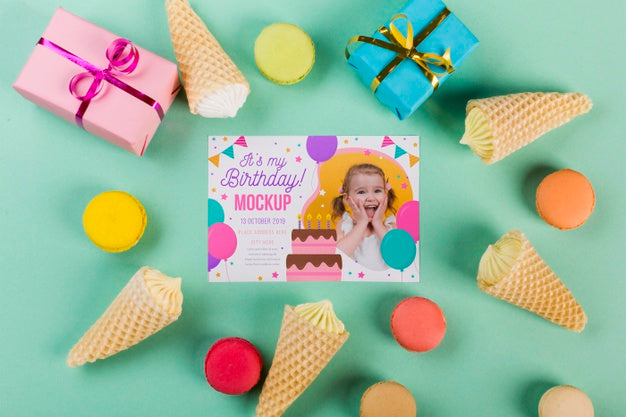 Top View Birthday Concept With Gifts Psd