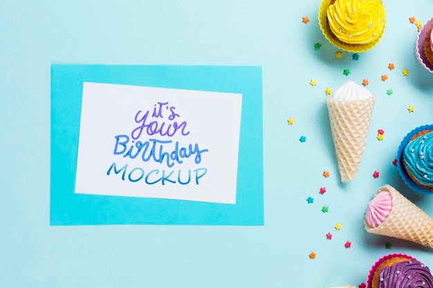 Top View Birthday Concept With Icecream Psd