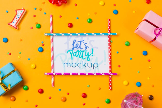 Top View Birthday Concept With Sweets Psd