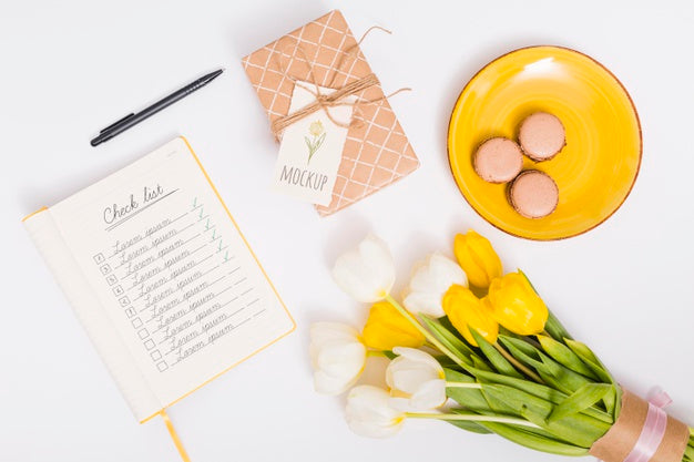 Top View Birthday Present With Flowers Psd