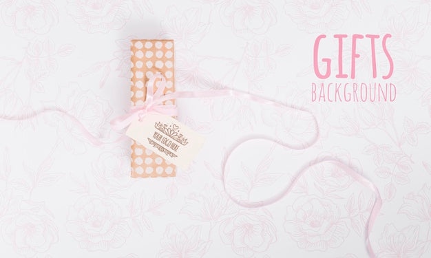 Top View Birthday Present With Ribbon Psd