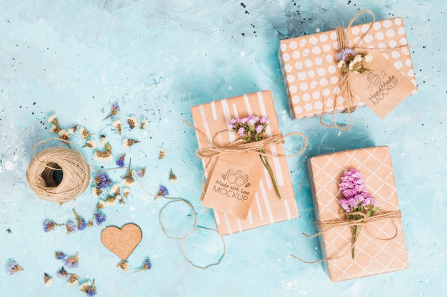 Top View Birthday Presents With Mock-Up Psd