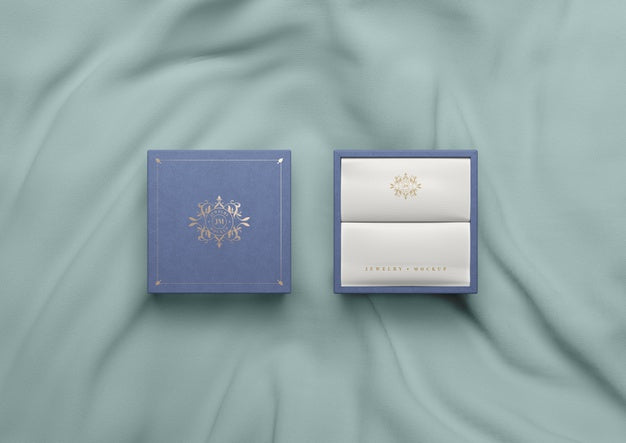 Top View Blue Box On Silk Fabric Psd