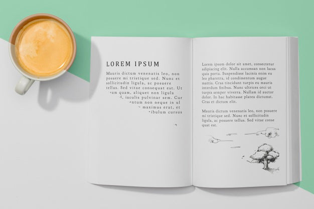 Top View Book Mock-Up With Coffee Psd