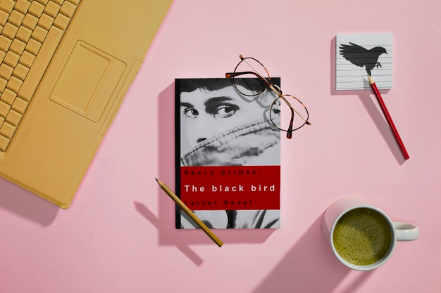 Top View Book With Laptop And Mug Psd