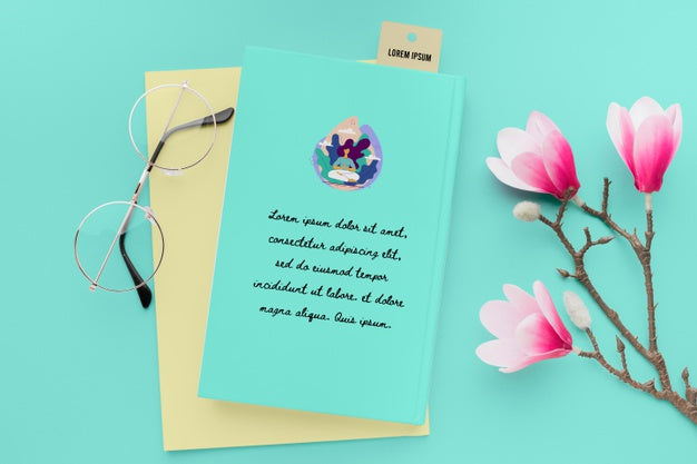 Top View Books And Flowers Arrangement Psd