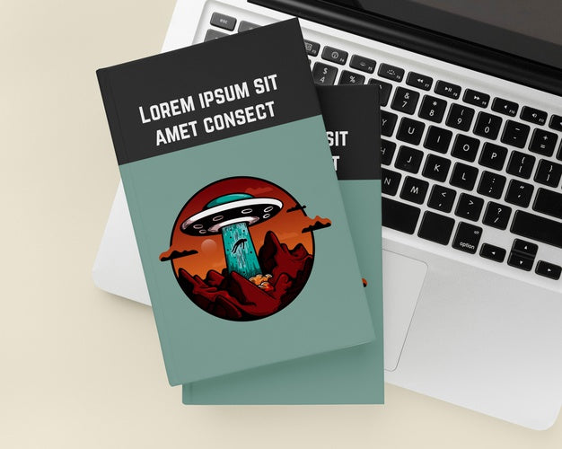 Top View Books On Laptop Keyboard Psd