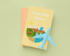 Top View Books With Blue Plane Psd