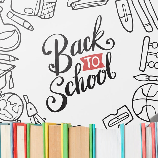 Top View Books With White Frame Psd